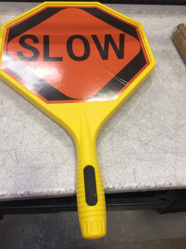 Photo 1 of Large 25" Plastic Handle Stop Sign 1Pack Yellow STOP SLOW Sign Double Sided Traffic Sign with Handle UV & Waterproof for Indoor & Outdoor