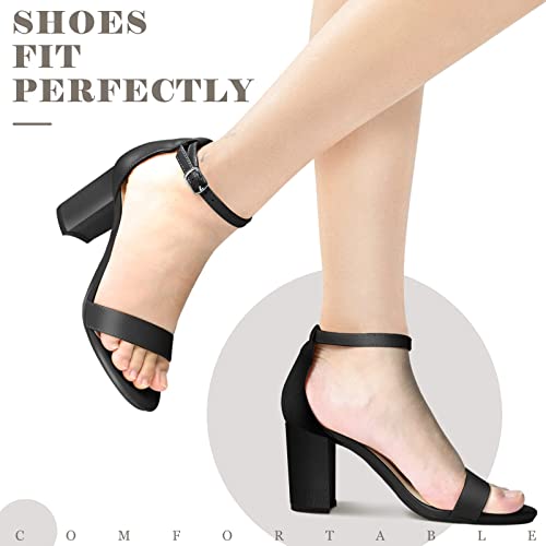 Photo 1 of Ankis Nude Black Silver Gold Heels for Women Open Toe Ankle Strap Chunky Heel Pump Sandals Party Wedding Strappy Buckle Sandals Standard Size 2.75 Inches Tall Thick Heel Design- SIZE 6.5
