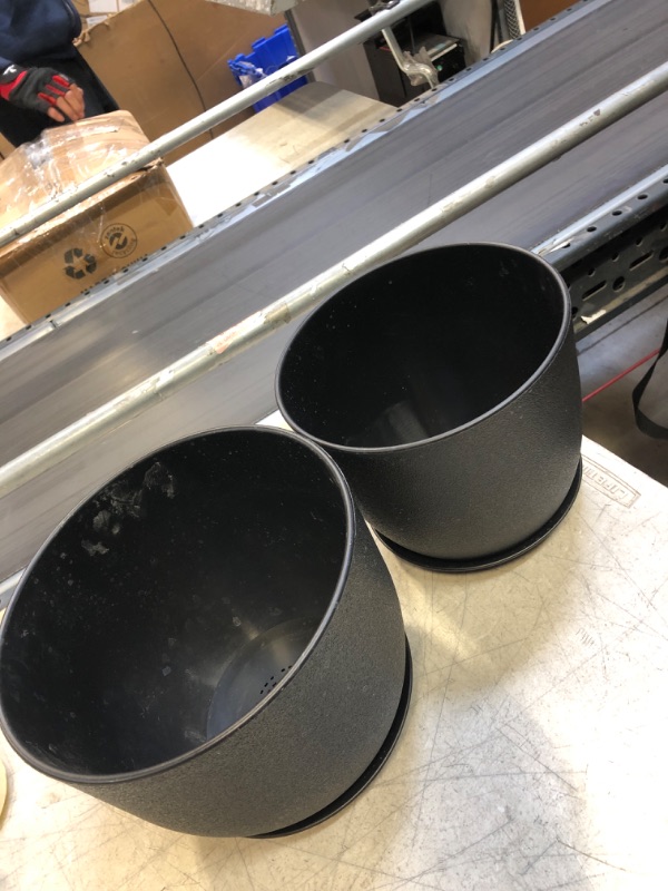 Photo 1 of 2 PC BLACK PLASTIC PLANT POTS WITH HOLES 