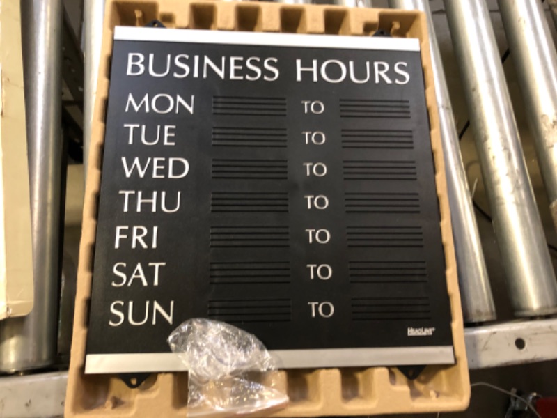 Photo 2 of Headline Sign - Century Series, Business Hours Sign with 176 1/4"-Characters, Suction Cups for Hanging, 14x13 Inch, Black and Silver (4247)