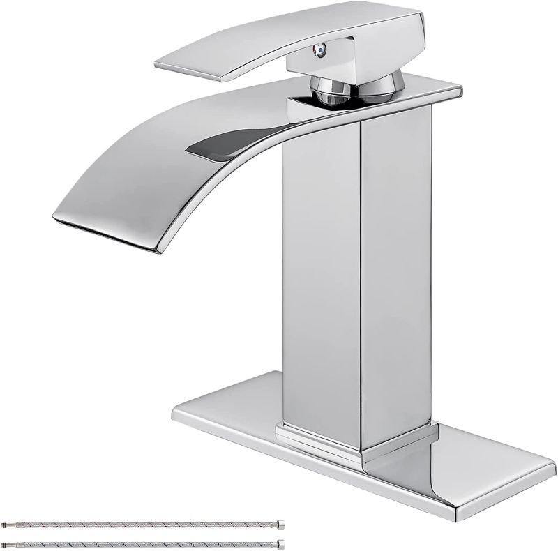 Photo 1 of Airuida Chrome Polish Waterfall Bathroom Faucet Single Handle Bathroom Sink Faucet Deck Mount Vessel Faucet 1 Hole with Rv Lavatory Sink Faucet