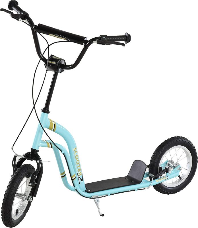 Photo 1 of Aosom Youth Scooter Front and Rear Caliper Dual Brakes 12-Inch Inflatable Front Wheel Ride On Toy For Age 5+ - Blue

