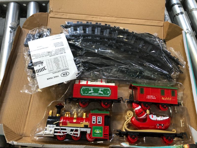 Photo 2 of Christmas Kids Train Set, Train Toy Set Track Suspend Around Xmas Tree With Electric Engine Lights Sound, Electric Train Set For Kids Easy Assemble Locomotive Railway Car Playsets Gift For Boys Girls Around Christmas Tree