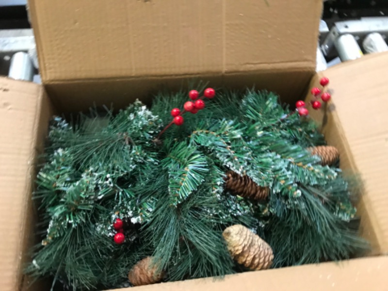 Photo 1 of AISENO Artificial Christmas Garland 6FT PreLit Holiday Decoration Garland with 50 Lights,Partially Flocked, Pine Cones,Xmas Holiday Home Decorations