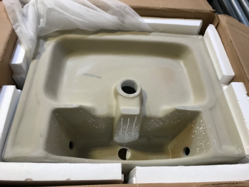 Photo 3 of Vessel Sink Wall Mounted, Dcolora 20.8" x 16" Floating Bathroom Sink White Ceramic Porcelain Rectangle Bathroom Vanity Sink with Overflow Above Counter Lavatory Sink Basin 20"x16" White