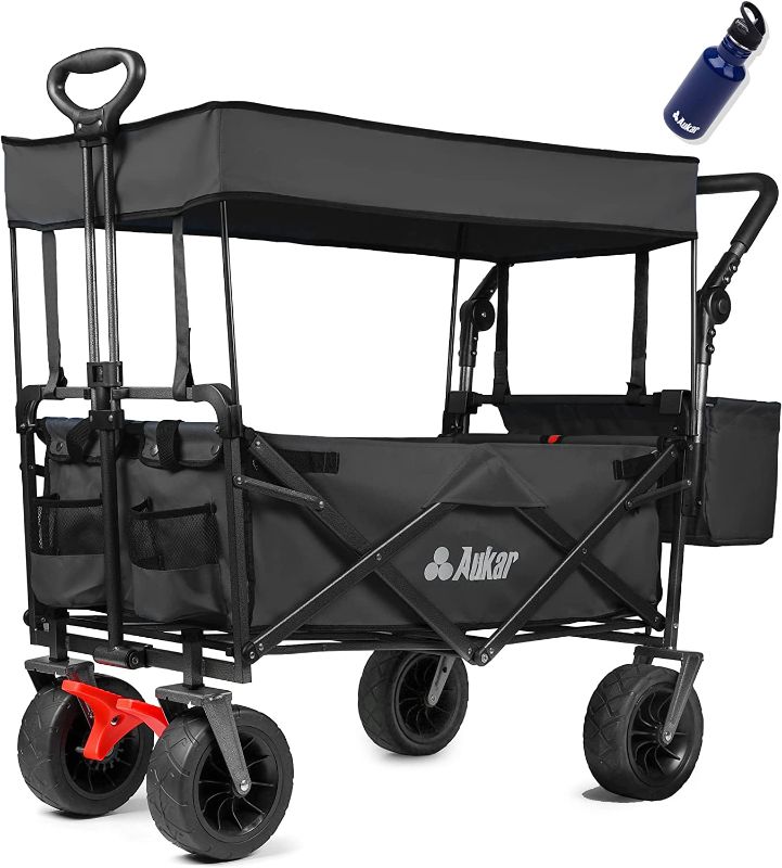 Photo 1 of AUKAR Collapsible Canopy Wagon - Heavy Duty Utility Outdoor Garden Cart - with Adjustable Handles , for Shopping, Picnic, Camping, Sports - Blue Canopy Wagon Blue