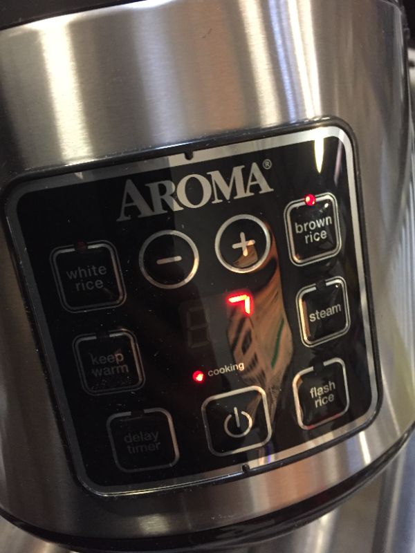 Photo 3 of Aroma Housewares ARC-914SBD Digital Cool-Touch Rice Grain Cooker and Food Steamer, Stainless, Silver, 4-Cup (Uncooked) / 8-Cup (Cooked) Basic ----- DENT IN BACK OF RICE COOKER