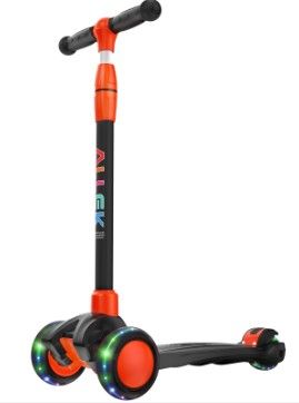 Photo 1 of Allek Kick Scooter B03, Lean 'N Glide 3-Wheeled Push Scooter with Extra Wide PU Light-Up Wheels, Any Height Adjustable Handlebar and Strong Thick Deck for Children from 3-12yrs (Black-Red)