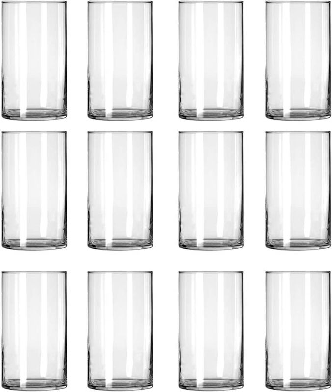 Photo 1 of 12 Count Clear Glass Cylinder Vases, Table Flowers Vase,for Wedding Decorations and Formal Dinners (6 Inch)
