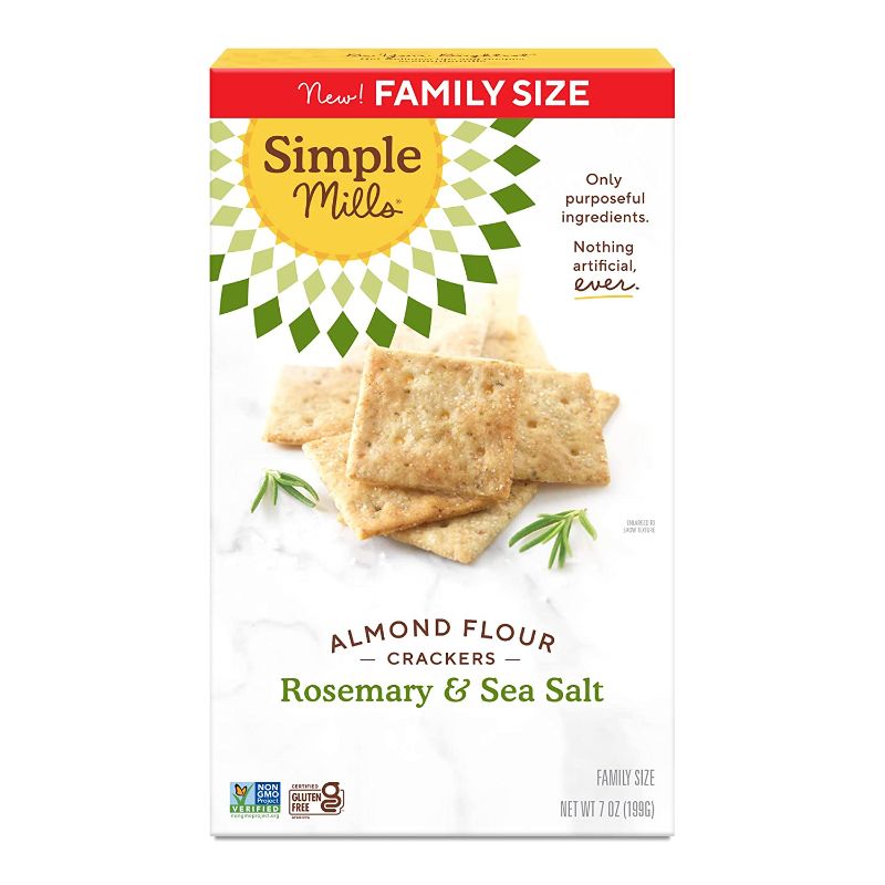 Photo 1 of 2 PACK -- Simple Mills Almond Flour Crackers, Family Size, Rosemary & Sea Salt - Gluten Free, Vegan, Healthy Snacks, 7 Ounce 