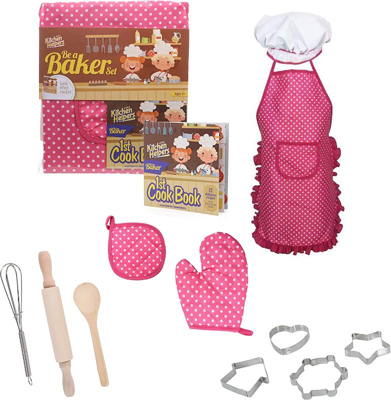 Photo 1 of AGES 3+ Beverly Hills Complete Kids Cooking and Baking Set - 12 Piece Dress Up Chef Costume Role Play Set with Apron, Mitt and Kitchen Utensils for Play Food