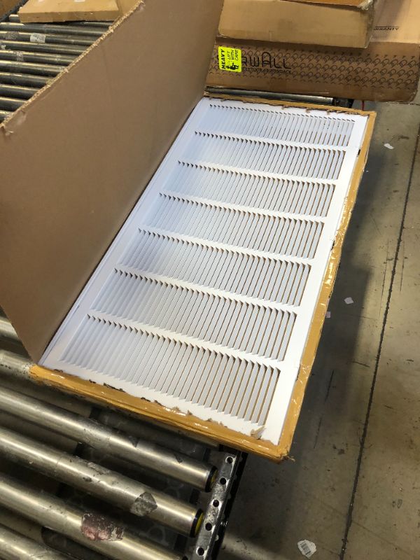 Photo 2 of 10" X 20 Steel Return Air Filter Grille for 1" Filter - Fixed Hinged - Ceiling Recommended - HVAC Duct Cover - Flat Stamped Face - White [Outer Dimensions: 12.5 X 21.75] 10 X 20