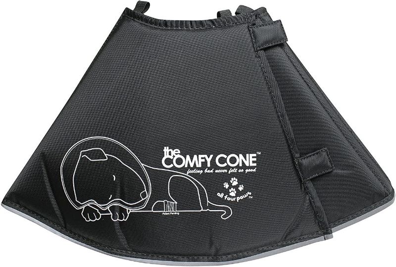 Photo 1 of All Four Paws Comfy Cone Pet Cone for Dogs, Cats, Small-Long, Black - Comfortable Soft Dog Cone Collar Alternative for After Surgery, Wound Care, Spay, Neuter - Dog and Cat Recovery Collar
