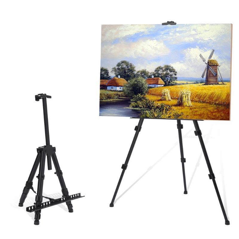 Photo 1 of DANMO Easel Stand for Painting Canvas Art Easel for Table Top & Floor 17" to 56" Adjustable Aluminum Easel with Portable Bag Black
