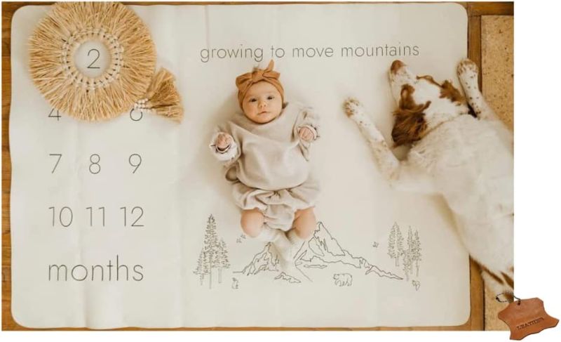 Photo 1 of Leather Milestone Blanket Play Mat - Reversible 39"x55" Baby Play mat Baby Milestone Blanket for Baby boy or Girl Baby Milestone Blocks or Baby Milestone Cards Alternative
