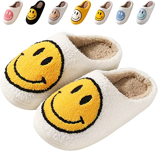 Photo 1 of Bevaney Smiley Face Slippers for Women, Soft Plush Preppy Slippers Retro Slippers with Smiley Face Happy Face Slippers Slip-on Cozy Indoor Outdoor Slippers - Women's 7

