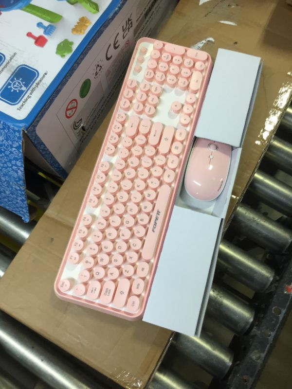 Photo 2 of SADES V2020 Wireless Keyboard and Mouse Combo,Pink Wireless Keyboard with Round Keycaps,2.4GHz Dropout-Free Connection,Long Battery Life,Cute Wireless Moues for PC/Laptop/Mac(Pink) white pink