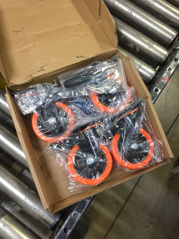 Photo 2 of 4 Inch Caster Wheels, Casters Set of 4, Heavy Duty Casters with Brake 2200 Lbs, Locking Industrial Swivel Top Plate Casters Wheels for Furniture and Workbench Cart(Two Hardware Kits Include) Orange 4 Inch