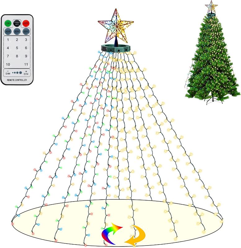 Photo 1 of 
WATERGLIDE Christmas Tree Lights with Star Topper, 300LED with 11 Lighting Mode, 6.6ft x 12 String Lights Warm White & Multicolor with Remote for Christmas Decorations, Indoor/Outdoor Xmas Tree Decor
