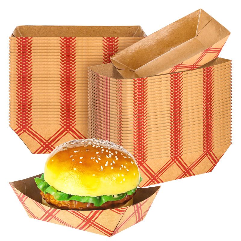 Photo 1 of 1000 Pack Capacity Disposable Paper Food Tray, Grease Resistant, Coated Paperboard Basket for Fries, Hot Corn Dogs, Popcorn or Snacks