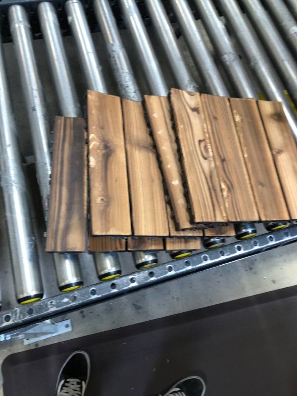 Photo 1 of 4 Pack Hardwood Interlocking Patio Deck Tiles, Wood Interlocking Flooring Tiles,12" × 12" Interlocking Patio Tiles,Outdoor Interlocking Waterproof