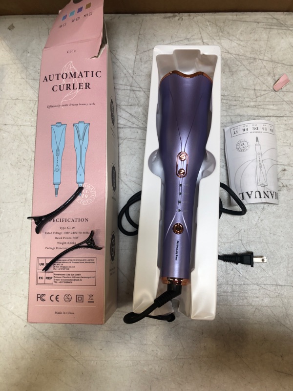 Photo 2 of Automatic Curling Iron, Auto Hair Curler Wand with 4 Temp Up to 430?& Timer & Dual Voltage, 1" Larger Rotating Barrel Curling Iron Fast Heating, Anti-Scald, Auto Shut-Off Spin Iron for Lasting Styling