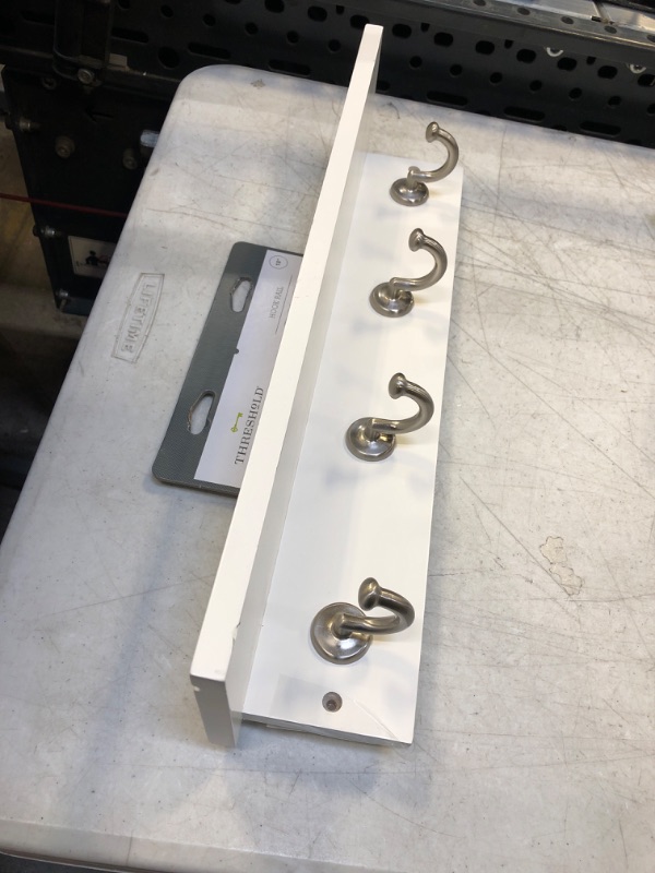 Photo 2 of threshold Hennepin Hook Rail with Ledge - 18" White/Satin Nickel