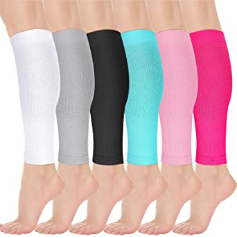 Photo 1 of 6 Pairs Calf Compression Sleeve Women Footless Compression Stockings Elastic Leg Compression Sleeve Calf Shin Supports for Running Nurse Pregnant Pregnancy, 6 Colors