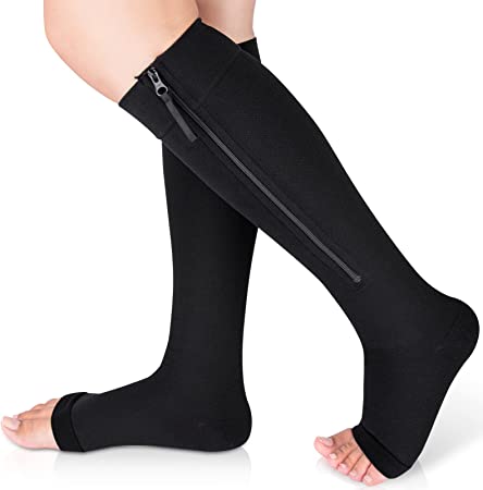 Photo 1 of Ailaka Medical Compression Socks with Zipper, Knee High 15-20 mmHg Compression Socks for Women Men, Open Toe Support Socks for Varicose Veins, Edema, Recovery, Pregnant, Nurse