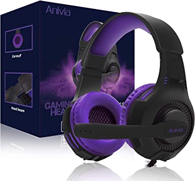 Photo 1 of Anivia Computer Wired Over Ear Headphones Updated AH68 Stereo Surround Sound Headsets Gaming Headset with HD Mic, Volume Control, Noise Isolating, Bass, 3.5mm Audio-Jack for Multi-Platforms, Purple