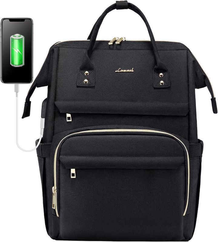 Photo 1 of LOVEVOOK Laptop Backpack for Women Fashion Travel backpack Business Computer Purse Work back pack with USB Port, Wide Open Design Black