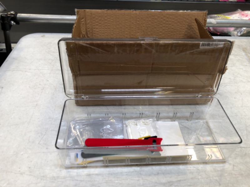 Photo 1 of 1 Set Cable Management Box , Clear Power Cord Organizer With 8 Compartments, Separator Is Removable, Desk Accessories Storage For Stationery Supply?7 Wire Ties + 10 Cable Labels?