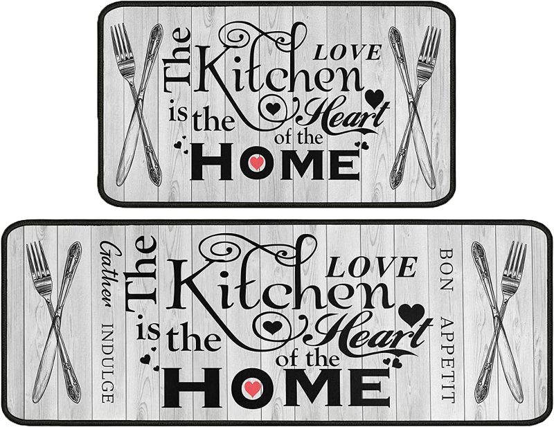 Photo 1 of 2 Piece Farmhouse Kitchen Rug Set, Home Kitchen Sink Rugs and Mats Non Skid Washable Absorbent Microfiber Rustic Kitchen Floor Decor Carpet 17" x 47"+17" x 30" Tapetes para Cocina
