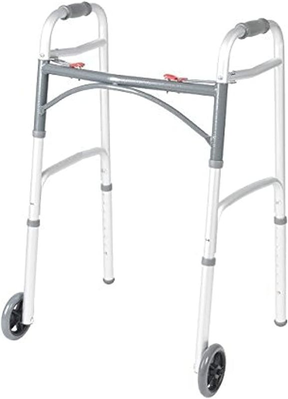 Photo 1 of Front Wheeled Walker Folding Deluxe with 2 Button and 5" Wheels, Adjustable Height (Short, Standard, Tall People) by Healthline Trading