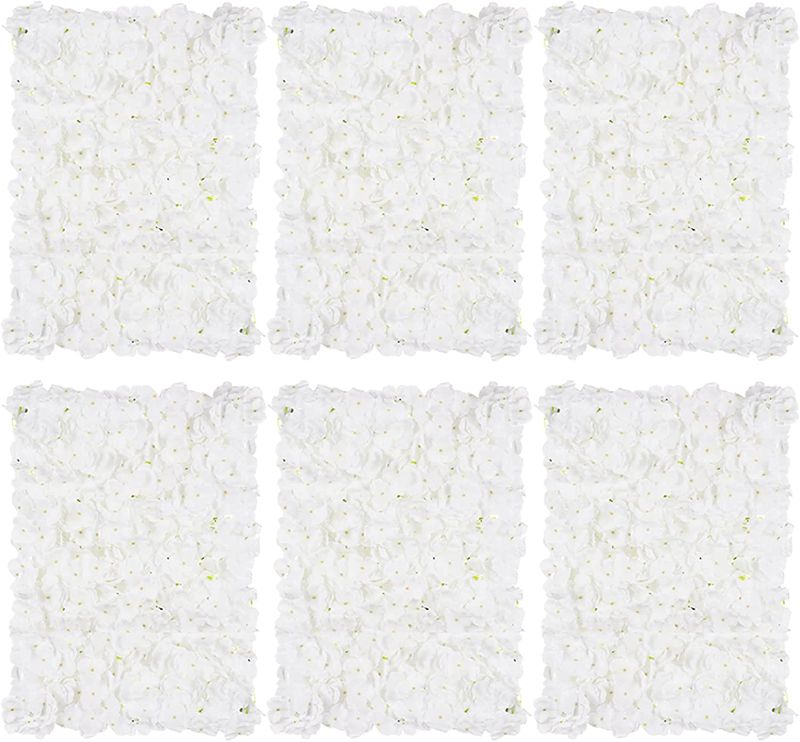 Photo 1 of 
Flower Wall Panels Backdrop Décor: Blosmon White Artificial Floral Backdrop for Wedding Party Baby Bridal Shower, 6 Pcs Hanging 3D Fake Hydrangea Wall..