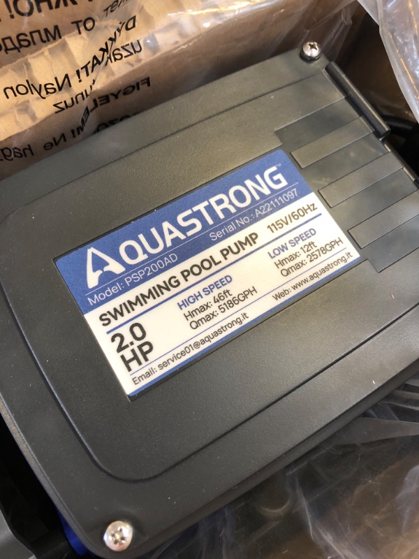 Photo 1 of Aquastrong 2 HP In/Above Ground Dual Speed Pool Pump, 115V, 5186GPH, High Flow, Powerful Self Primming Swimming Pool Pumps with Filter Basket