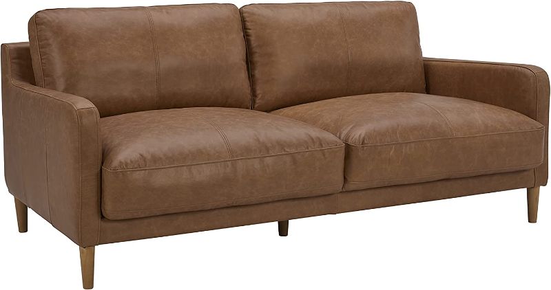 Photo 1 of Amazon Brand – Rivet Modern Deep Leather Sofa Couch with Wood Feet, 72"W, Cognac
