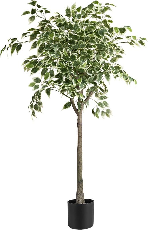 Photo 1 of 5Ft Ficus Tree Artificial Plants for Home Decor Indoor Fake Ficus Artificial Tree House Plants Large Office Plant Artificial Ficus Trees with Heavy Base - 1Pack
