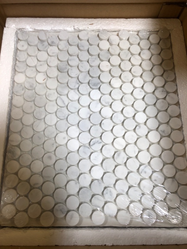 Photo 2 of Diflart Pack-5 Carrara White Marble Mosaic Tile 3/4" Penny Round Honed for Kitchen Bathroom Wall Floor Tile 3/4 inch Matte