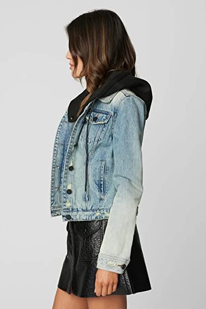 Photo 1 of [BLANKNYC] womens Luxury Clothing Denim Trucker Jacket With Removable Hood, SIZE SMALL 