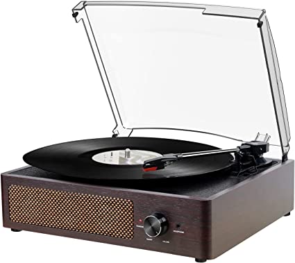 Photo 1 of Vinyl Record Player Turntable with Built-in Bluetooth Receiver & 2 Stereo Speakers, 3 Speed 3 Size Portable Retro Record Player for Entertainment and Home Decoration *** LID OF ITEM HAS A SMALL CRACK ***
