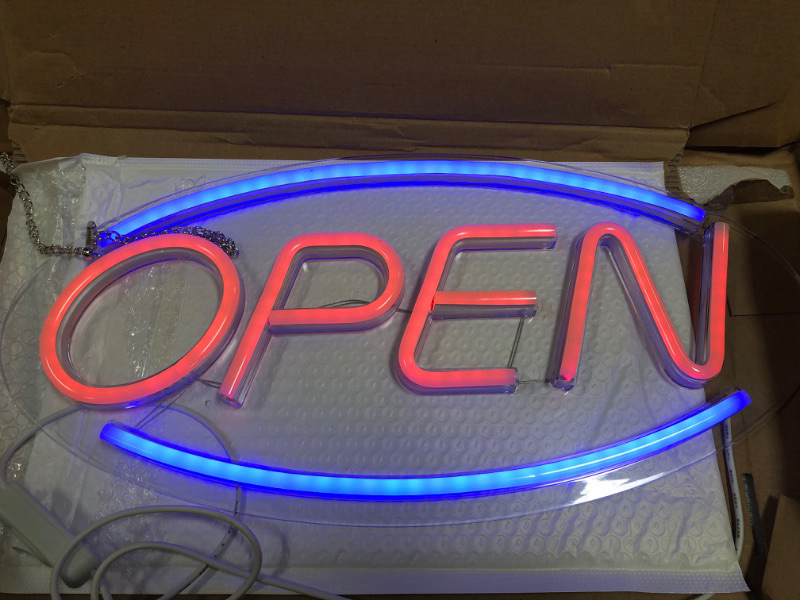 Photo 2 of MaxLit- Oval Shaped LED Tube Neon Open Sign -Large Size -24'' X 12'' (Blue/Red)