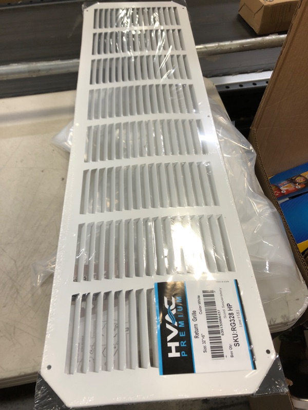 Photo 2 of 32" x 8" Return Air Grille - Sidewall and Ceiling - HVAC Vent Duct Cover Diffuser - [White] [Outer Dimensions: 33.75w X 9.75" h] 32x8 White