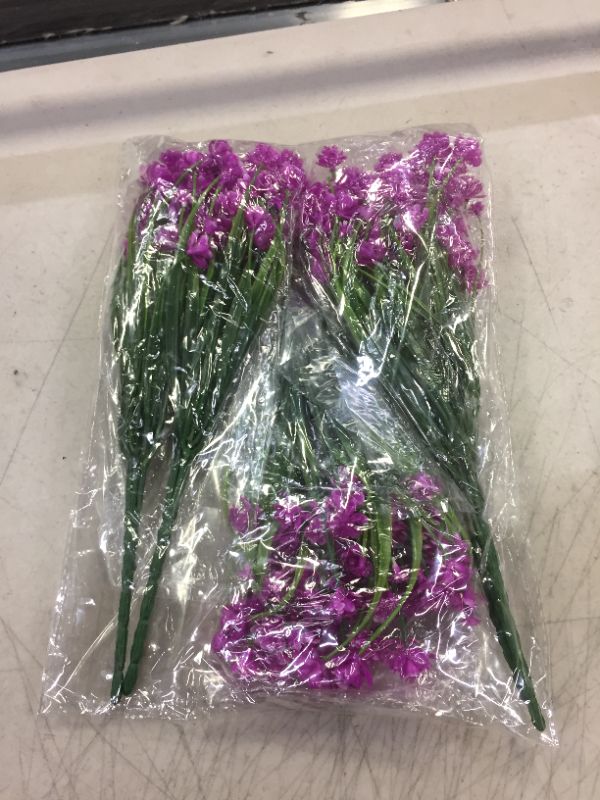 Photo 2 of 6 Bundles Artificial Flowers Outdoor Babys Breath Fake Flowers UV Resistant Shrubs Plants, Faux Plastic Greenery Shrubs Indoor Outdoor for Hanging Planter Home Wedding Porch Window Decor (Purple red)