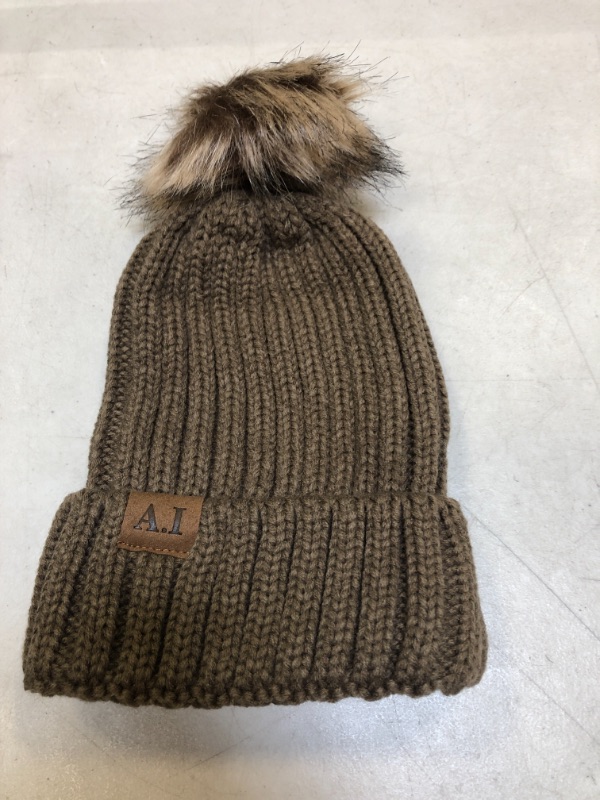 Photo 2 of Aimiou Womens Winter Beanie Hat Knit Skull Warm Hats Snow Cap with Faux Fur Pom Camel-qq