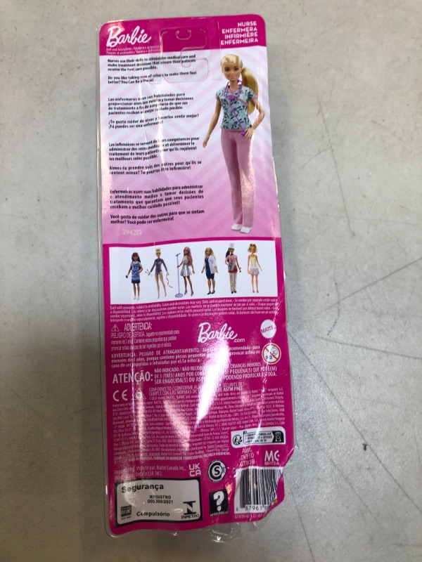 Photo 3 of Barbie Nurse Blonde Doll (12-in) with Scrubs Featuring a Medical Tool Print Top & Pink Pants, White Shoes & StethoscopeAccessory, Great Gift for Ages 3 Years Old & Up