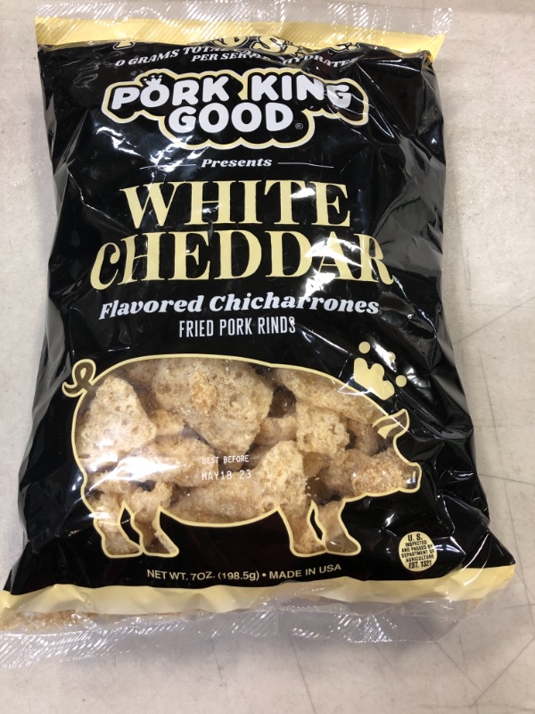 Photo 2 of 
Pork King Good White Cheddar Pork Rinds 7 OZ FAMILY SIZE (Chicharrones - Keto Snacks) exp05/18/23