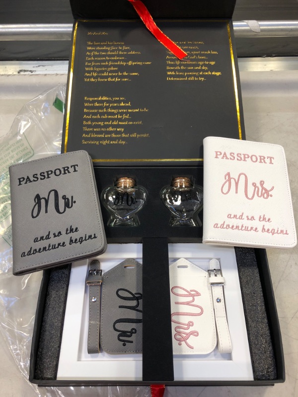 Photo 2 of Chelmon Mr and Mrs Luggage Tags Passport Holder Honeymoon Sand Keepsake Jar and Wedding Picture Frame As Bridal Shower Gifts Honeymoon and Wedding Gifts Engagement Gifts for Couples Bride and Groom 2023 Upgraded Version
