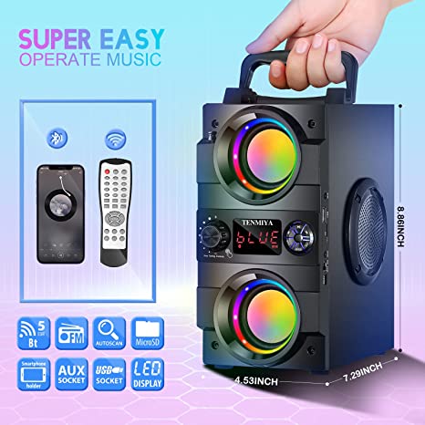 Photo 2 of Bluetooth Speaker, 40W(60W Peak) Portable Bluetooth Speakers with Subwoofer Wireless Stereo Rich Bass Boombox with LED Lights Outdoor Home Party Speakers Support FM Radio Remote Control AUX EQ