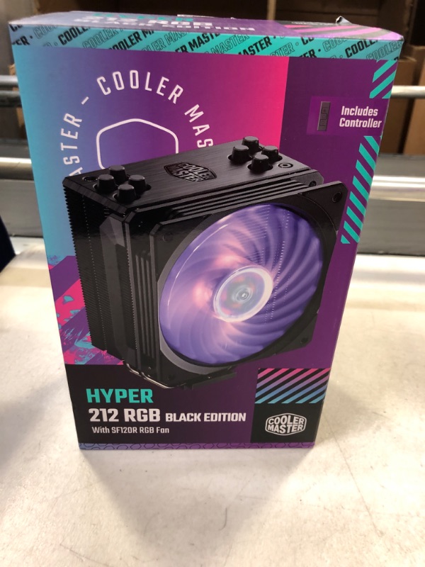 Photo 2 of Cooler Master Hyper 212 Black Edition RGB CPU Air Cooler, SF120R RGB Fan, Anodized Gun-Metal Black, Brushed Nickel Fins, 4 Copper Direct Contact Heat Pipes for AMD Ryzen AM4/Intel LGA1700/1200/1151 Hyper 212 BE RGB (LGA1700) 4 Heat Pipes***Factory Sealed*